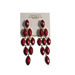 Amrita Singh Women's Gold Plated Ruby Red Resin Earrings NWT
